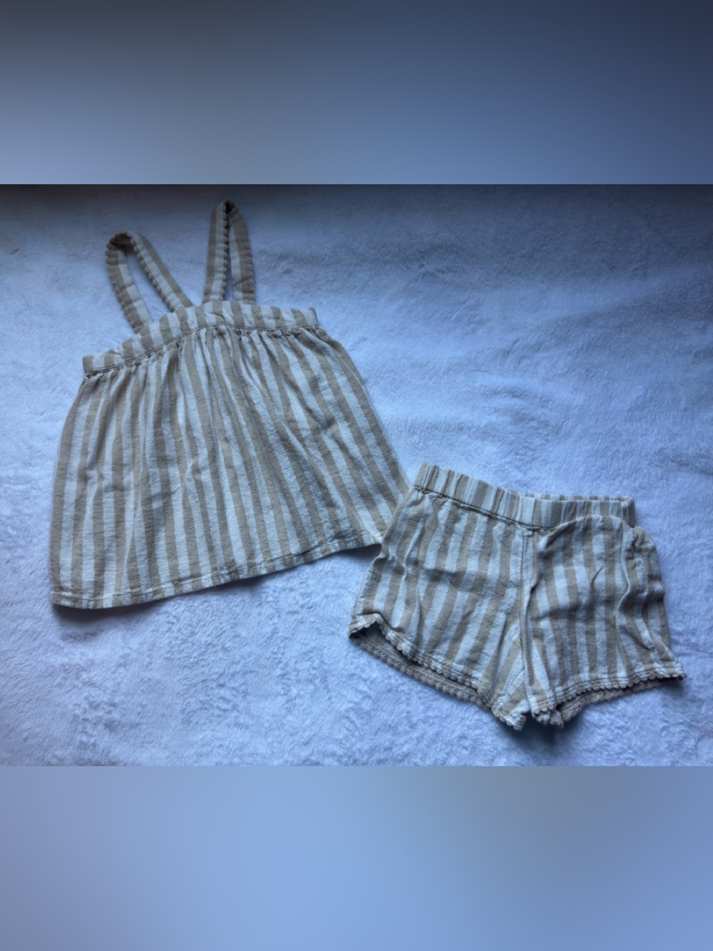 Old Navy Beige & White Striped Tank Top and Shorts Set